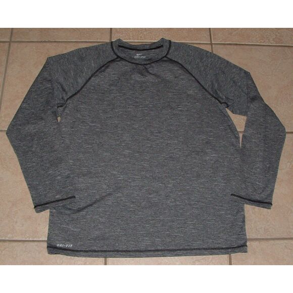 NIKE DRI-FIT Mens Sz Large Charcoal Gray Space Dye Long Sleeve Athletic Shirt - Picture 1 of 2